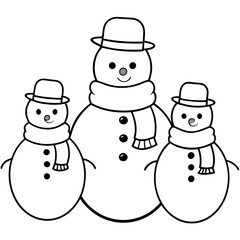 Three Snowmen with Scarves and Hats – Vector Art