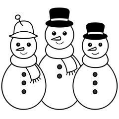 Three Snowmen with Scarves and Hats – Vector Art