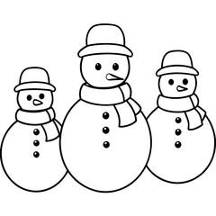 Three Snowmen with Scarves and Hats – Vector Art