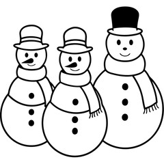 Three Snowmen with Scarves and Hats – Vector Art