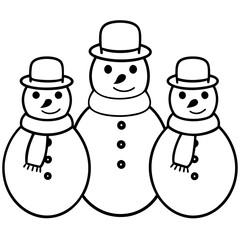 Three Snowmen with Scarves and Hats – Vector Art
