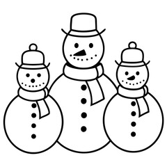 Three Snowmen with Scarves and Hats – Vector Art