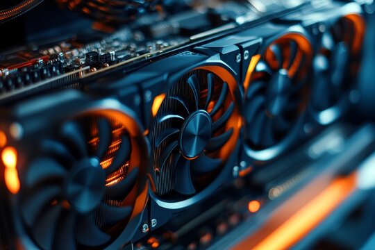 High performance graphics card for gaming and crypto mining  ideal setup banner with copy space