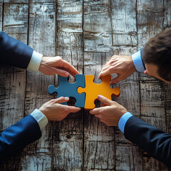 Hands fitting puzzle pieces together symbolizing collaboration and teamwork