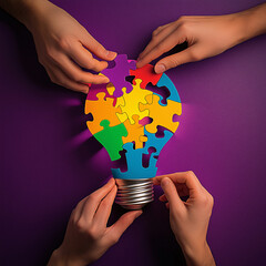 Hands holding a puzzle lightbulb symbolizing creativity and innovation