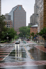 Obraz premium Street photos Rhode Island Providence urban buildings driving