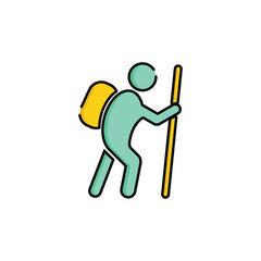 Hiking Icon Vector. Hike Icon. Lineal or Linear Color.
