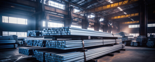 Fototapeta premium Industrial warehouse witg pipes and reare steel.