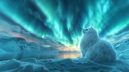 Obraz premium Aurora borealis in a mountainous area. Fox. Night. Professional photo.