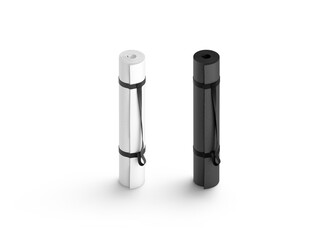 Blank black and white rolled yoga mat handle strap mockup