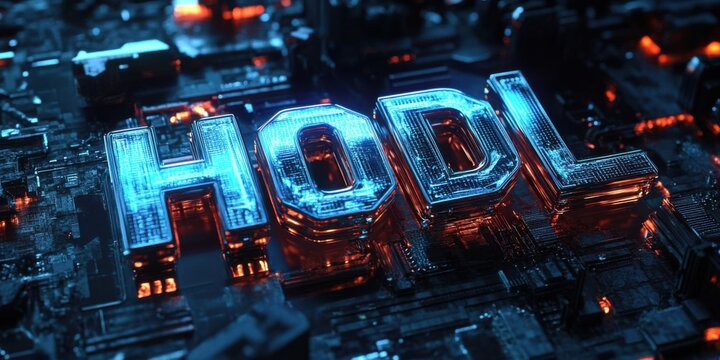 Futuristic Digital Art Representation of 'HODL' in Cryptocurrency Culture