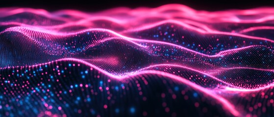 Bright pink and blue lights wave like a vibrant digital landscape, creating a mesmerizing effect