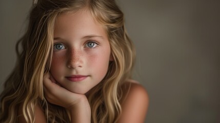 Naklejka premium Portrait of a Young Girl with Blonde Hair and Blue Eyes