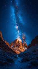 Starlight and mountain terrain. Night. Professional photo. High detail.