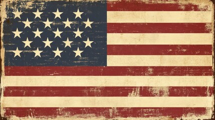 The flag features stars and stripes, showcasing its traditional colors and style in a vintage presentation