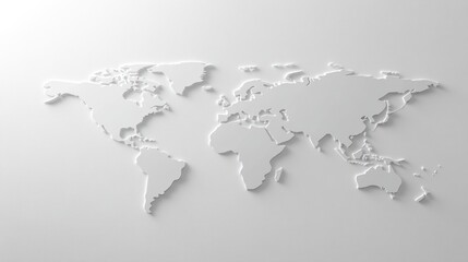 A textured white world map accentuates the separated continents against a light background