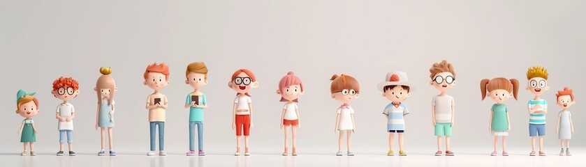 Cute 3D cartoon characters using a digital platform for parentteacher communication, enhancing transparency and engagement