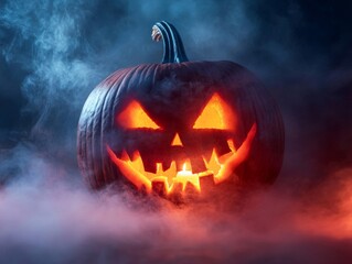 Obraz premium Glowing Jack-o'-lantern in a Misty Halloween Setting