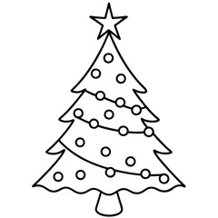 A Christmas tree with ornaments, a star on top, and neatly arranged branches vector