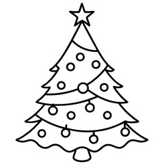 A Christmas tree with ornaments, a star on top, and neatly arranged branches vector