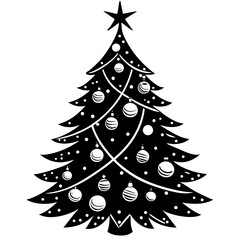 A Christmas tree with ornaments, a star on top, and neatly arranged branches vector