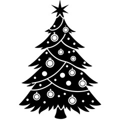 A Christmas tree with ornaments, a star on top, and neatly arranged branches vector