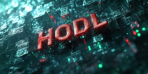 Futuristic HODL Sign in a Digital Landscape: Embracing Cryptocurrency Technology