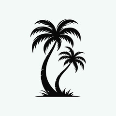 Set of palm trees silhouette art black and white vector illustration on white background
