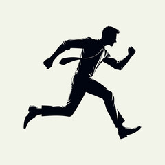 silhouette of a worker or businessman in a suit running fast silhouette isolated white background