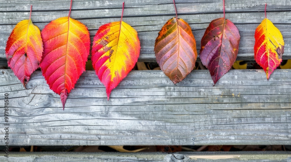 Wall mural autumn leaves on a wooden background