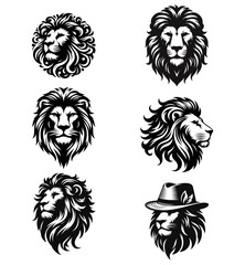 Lion head Set Logo, lion face wearing sunglasses vector Illustration, on an isolated background, EPS