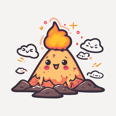 Cute cartoon volcano eruption