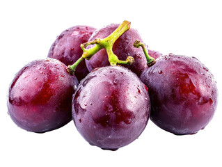 Obraz premium Purple wet grapes with stems and transparent background