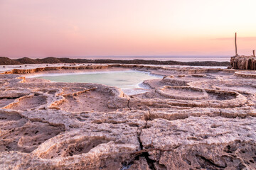Ethiopian Karum lake, salt mines spring surface, Danakil Depression desert, Afar region, Ethiopia