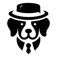 A dog wearing a hat with a black silhouette on a white background