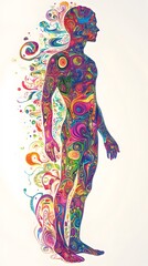 Obraz premium Psychedelic human figure with swirling colorful patterns