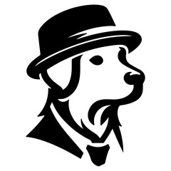 Fototapeta premium A dog wearing a hat with a black silhouette on a white background