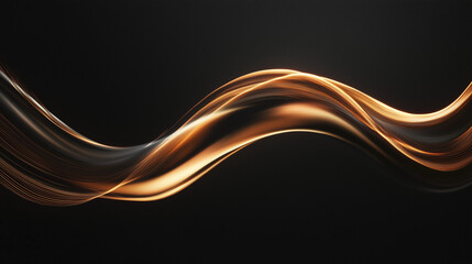 Golden light wave flowing on dark background, elegant abstract motion