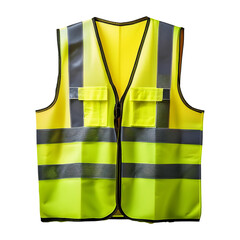 High visibility safety vest featuring reflective stripes, displayed on a transparent background for clarity and emphasis