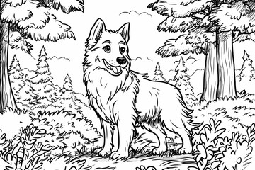 Naklejka premium Cute coloring page featuring a playful dog for kids creativity.