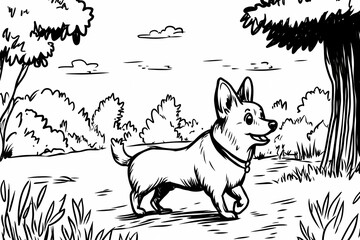 Cute coloring page featuring a playful dog for kids creativity.