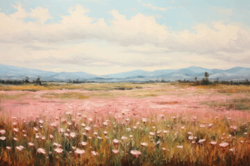 Fototapeta premium Field of rose landscape painting grassland