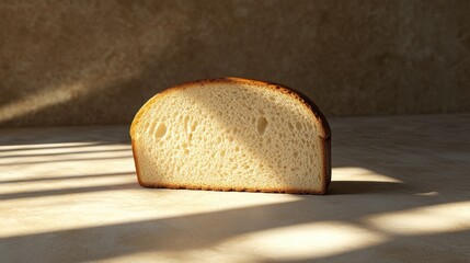 A Single Slice of Bread with Sunbeams on a Table