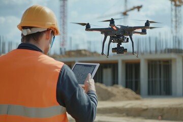 Engineer utilizing drones for aerial survey and geospatial mapping in construction projects