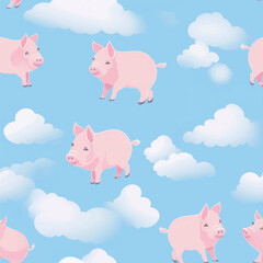 Cute pigs flying sky