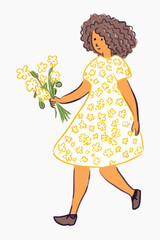Woman holding yellow flowers illustration