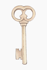 Vintage skeleton key watercolor illustration