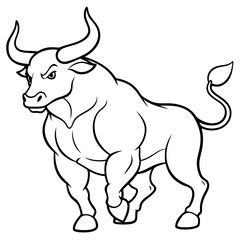 Bull charging with muscular form and large horn vector