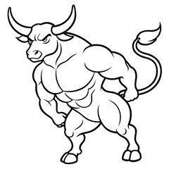 Bull charging with muscular form and large horn vector