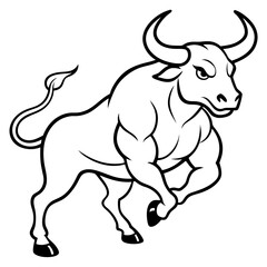 Bull charging with muscular form and large horn vector